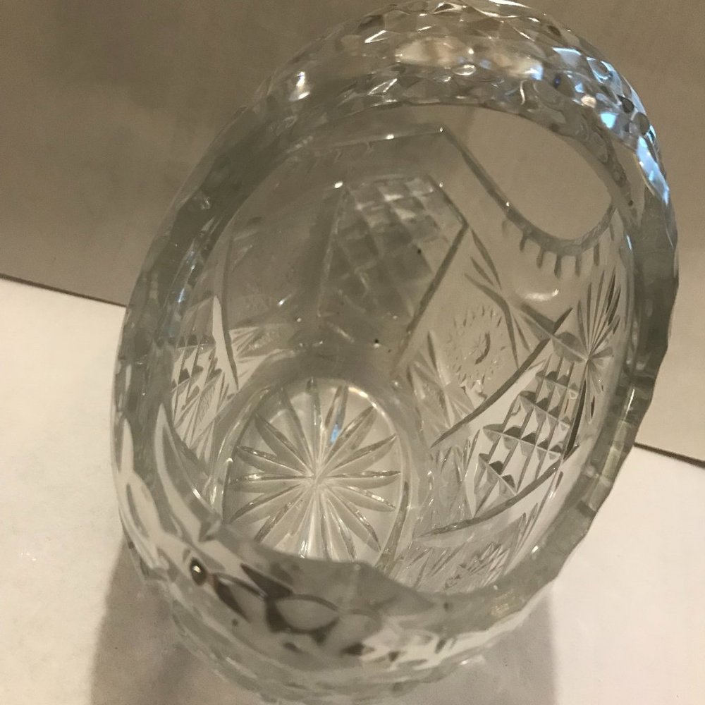 Cut Glass Crystal Basket, Vase, Candy Bowl, Cristal Dish, Fruit Bowl, Hand Cut